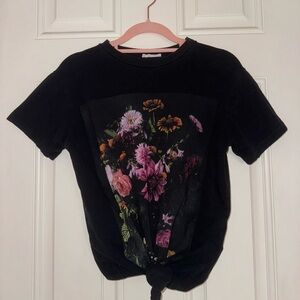Black Grunge Floral Graphic Tee